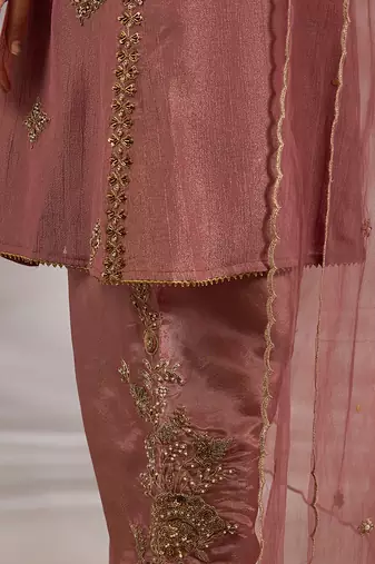 Pink embroidered net Kurta Set