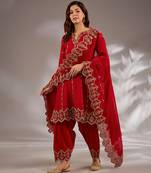 Red embroidered silk anarkali