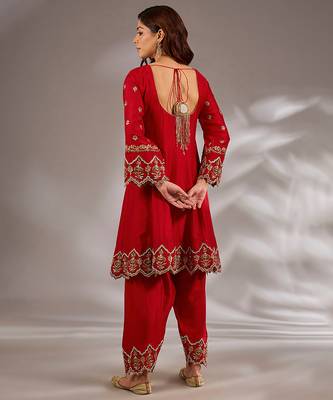 Red embroidered silk anarkali 2