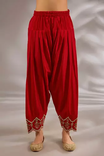 Red embroidered silk anarkali