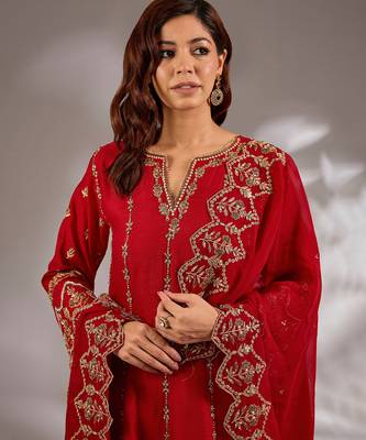 Red embroidered silk anarkali 4