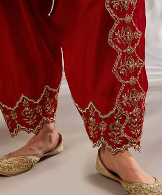Red embroidered silk anarkali 5