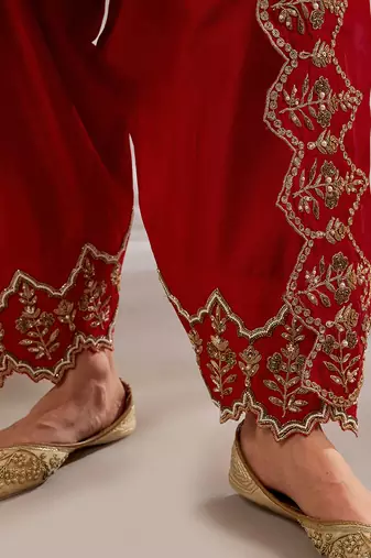 Red embroidered silk anarkali