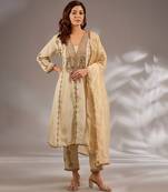 Ivory embroidered tissue kurta set