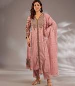 Pink embroidered chanderi kurta set