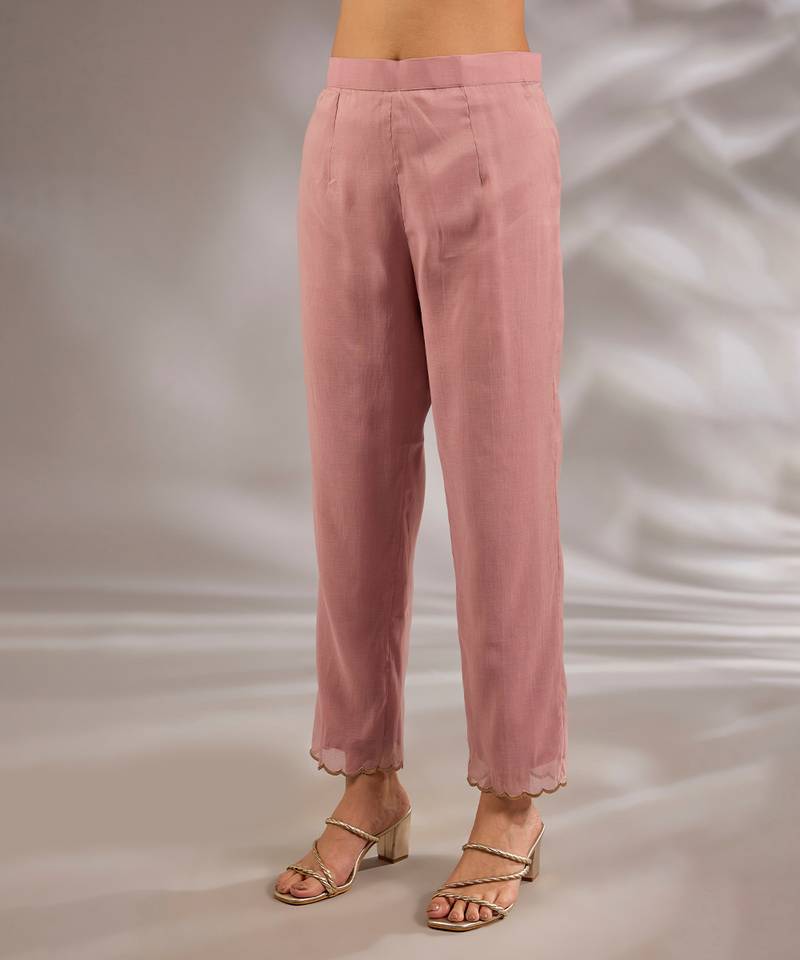 Pink embroidered chanderi kurta set