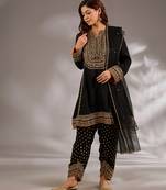 Black embroidered silk kurta set