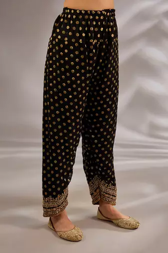 Black embroidered silk kurta set
