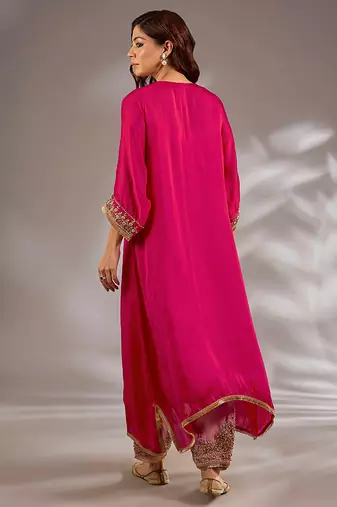 Pink embroidered silk kurta set