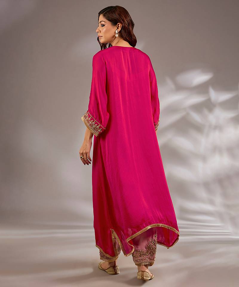Pink embroidered silk kurta set