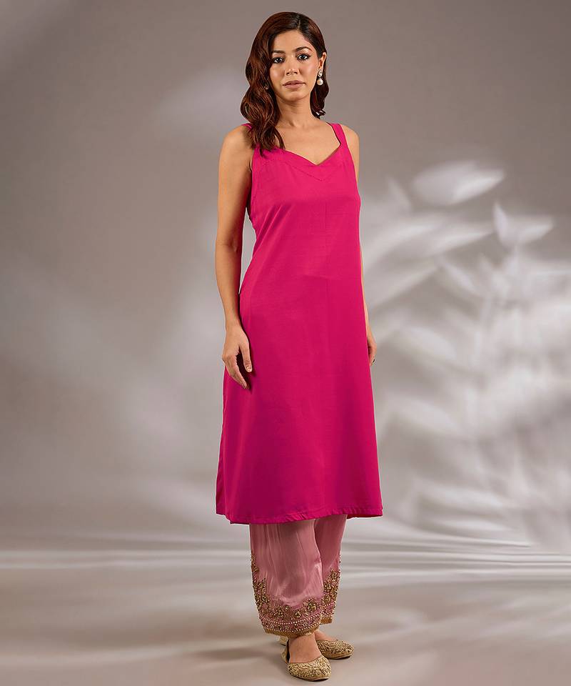 Pink embroidered silk kurta set
