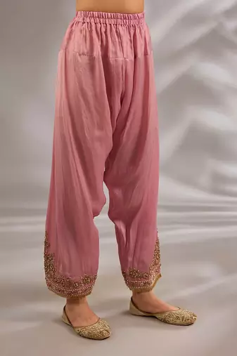 Pink embroidered silk kurta set