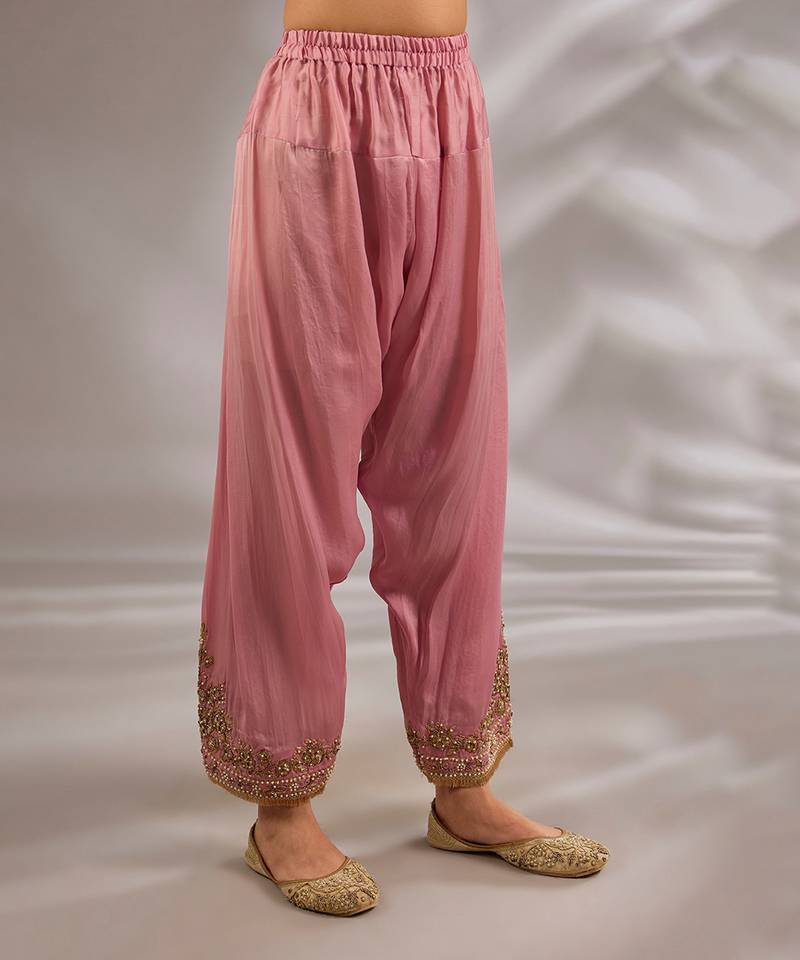 Pink embroidered silk kurta set