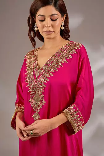 Pink embroidered silk kurta set