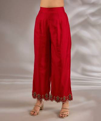 Red embroidered silk kurta set 3