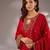 Red embroidered silk kurta set