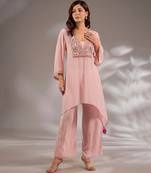 Pink embroidered crepe kurta set