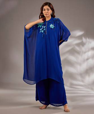 Blue embroidered georgette kaftan set 1