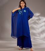 Blue embroidered georgette kaftan set