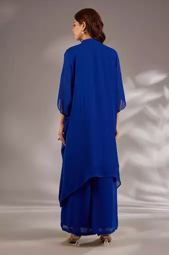 Blue embroidered georgette kaftan set