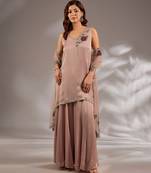 Pink embroidered satin sharara set