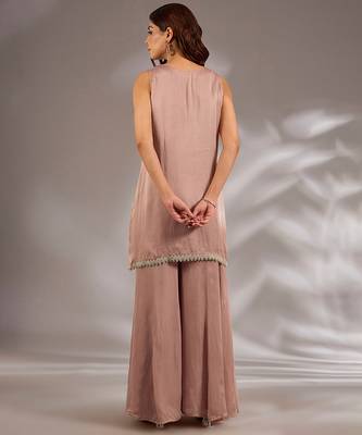 Pink embroidered satin sharara set 2