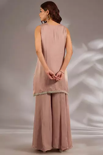 Pink embroidered satin sharara set