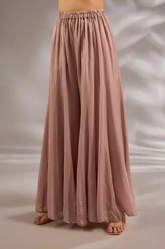 Pink embroidered satin sharara set