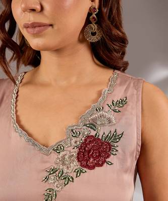 Pink embroidered satin sharara set 5