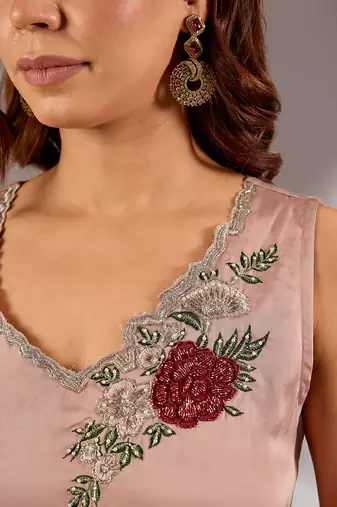 Pink embroidered satin sharara set