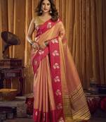 Soft tissue contrast border saree with jhallar edging | festive tissue saree