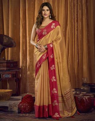 Soft tissue saree for women | contrast border & jhallar saree 1