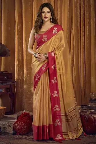 Soft tissue saree for women | contrast border & jhallar | party wear saree