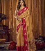 Soft tissue saree for women | contrast border & jhallar | party wear saree