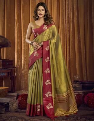  soft tissue saree with contrast border and blouse | festival saree 1