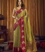 Designer soft tissue saree with contrast border and blouse | festival saree