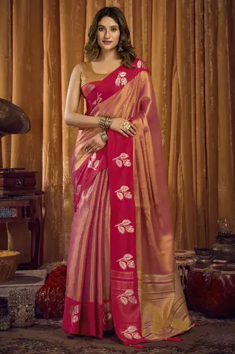 Designer soft tissue saree with contrast border and blouse | festival saree