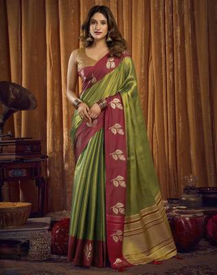  soft tissue saree with contrast border and blouse | festival saree 1