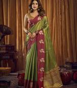 Designer soft tissue saree with contrast border and blouse | festival saree
