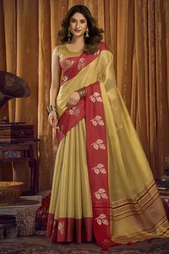 Designer soft tissue saree with contrast border and blouse | festival saree