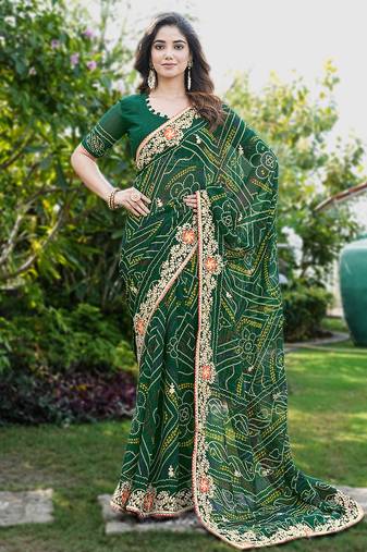 heavy georgette & blooming dull moss fabric with matching blouse