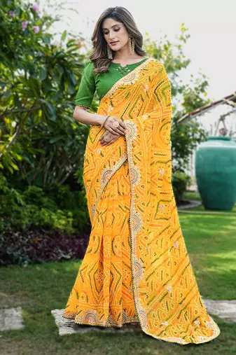 heavy georgette & blooming dull moss fabric with matching blouse