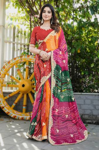 heavy georgette & blooming dull moss fabric with matching blouse