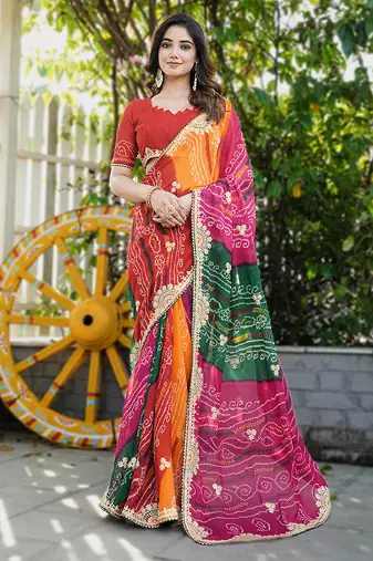 heavy georgette & blooming dull moss fabric with matching blouse