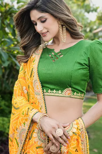  georgette & blooming dull moss fabric with matching blouse