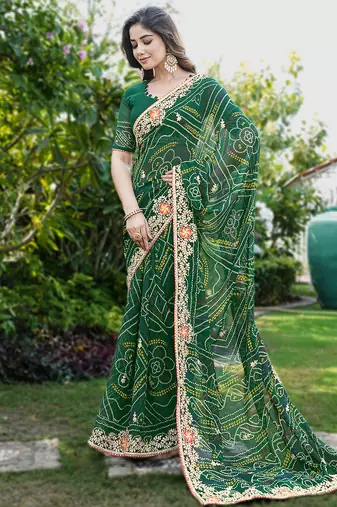  georgette & blooming dull moss fabric with matching blouse