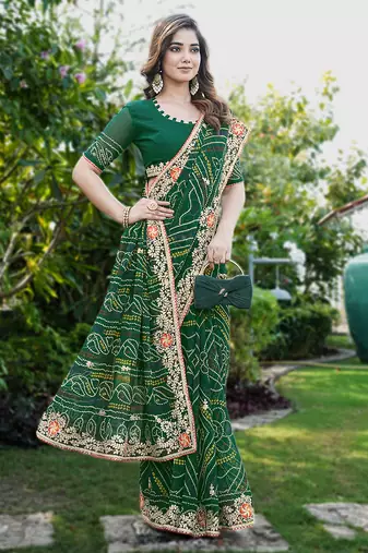  georgette & blooming dull moss fabric with matching blouse