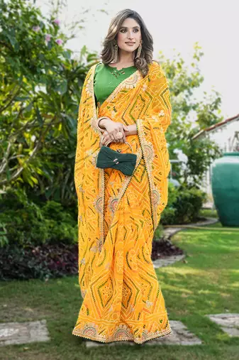 georgette & blooming dull moss fabric with matching blouse