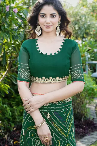  georgette & blooming dull moss fabric with matching blouse
