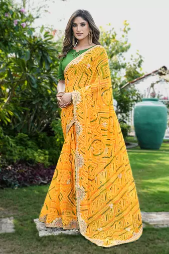 georgette & blooming dull moss fabric with matching blouse